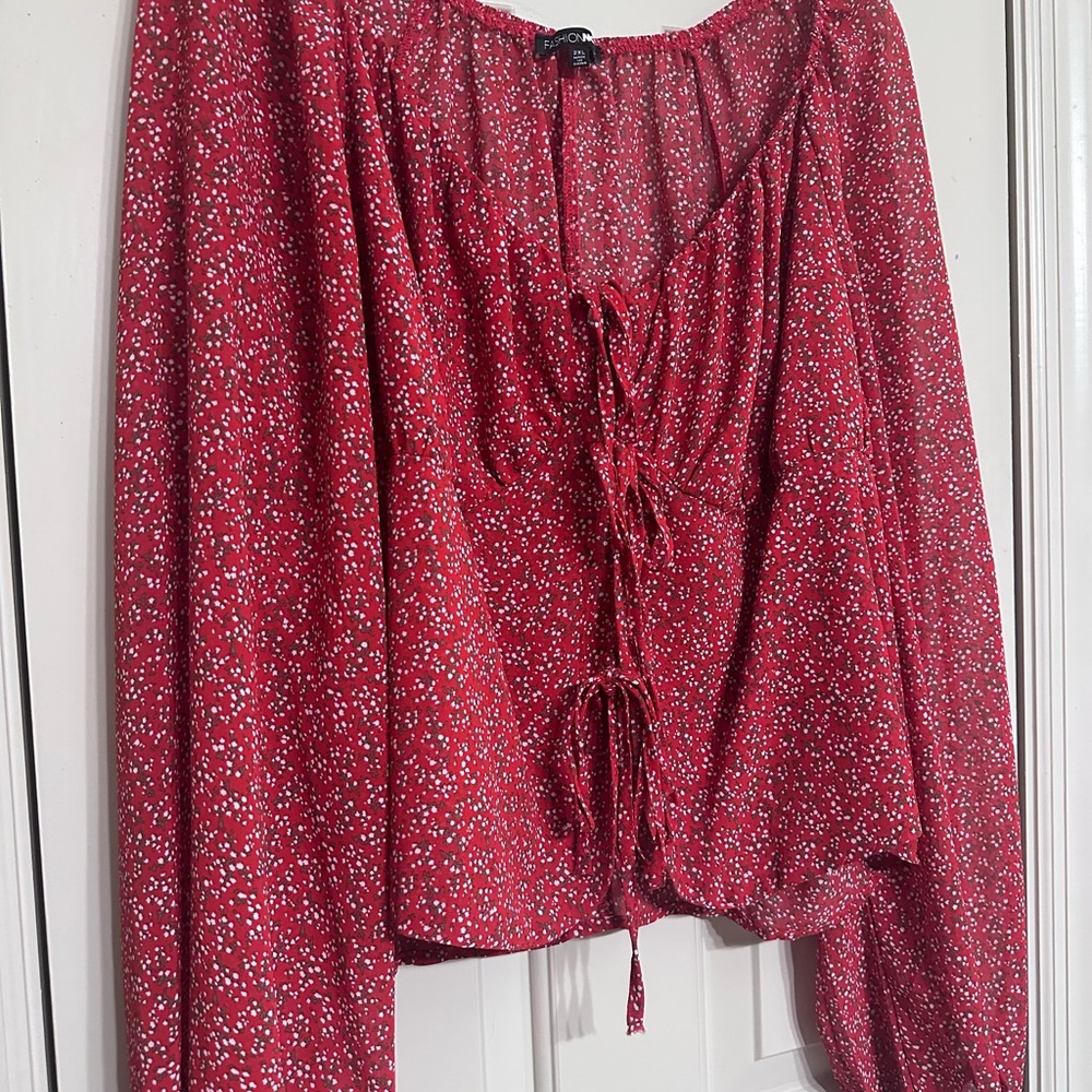 Fashion Nova Red Floral Blouse